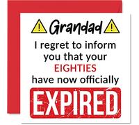 Funny 90th Birthday Cards for Grandad - Your Eighties Have Expired - Happy Birthday Card for Grandad Grandpa from Grandson Granddaughter, 145mm Banter Joke Humour Bday Greeting Cards Gift