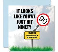 Funny 90th Birthday Cards for Men Woman - Just Hit Happy Birthday Card for Dad Mum Brother Sister Grandad Nanny Grandma Uncle Auntie, 145mm Banter Joke Bday Greeting Cards