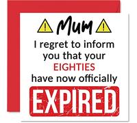 Funny 90th Birthday Cards for Mum - Your Eighties Have Expired - Happy Birthday Card for Mum Mummy Mom Mama from Son Daughter, 145mm Banter Joke Humour Bday Greeting Cards Gift