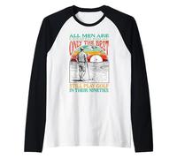 Funny 90th Birthday Golf Dad Play in Nineties Golfer Golfing Raglan Baseball Tee