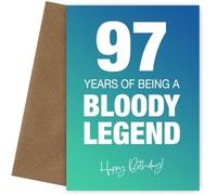 Funny 97th Birthday Cards for Men & Women - Bloody Legend - Joke Happy Birthday Card for Men, Women, Dad, Brother - 7x5 Greetings Card, Bloody Legend, 97