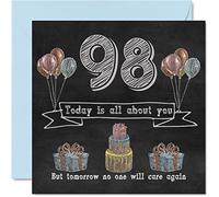 Funny 98th Birthday Cards for Men Woman - Chalk Blackboard - Happy Birthday Card for Dad Grandpa Great Grandad Grandma Nanny Gran Granny Nan Mum, 145mm Humour Banter Greeting Cards