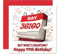 Funny 99th Birthday Card - Still Going Strong at 99 - Playful Red and White Calendar Design with Cheeky 'but Who's Counting?' Message - 145mm Square, Envelope Included