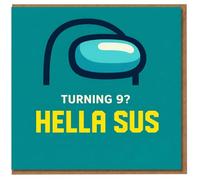 Funny 9th Birthday Card for Kids - 'Turning 9? Hella Sus' - Space Helmet Gamer Design