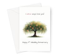 Funny 9th Wedding Anniversary Card | Copper, Willow Pun, For Husband or Wife (I Willow Ways Love You, Happy 9th Wedding Anniversary Card)