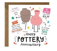 Funny 9th Wedding Anniversary Card with Envelope, Funny 'Happy Pottery Anniversary' Gifts for Couples Husband Wife Partner Unique 9 Years Pottery Design