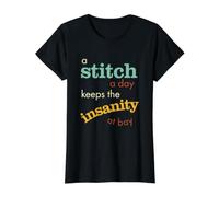 Funny a Stitch a Day Keeps the Insanity at Bay Value Graphic T-Shirt, Women, Black, M