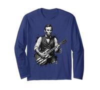 Funny Abraham Lincoln Playing Electric Guitar Long Sleeve T-Shirt