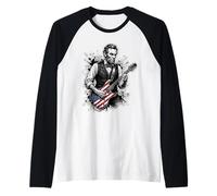 Funny Abraham Lincoln Playing Electric Guitar Raglan Baseball Tee