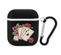 Funny Aces Flower Case Cover Compatible with AirPods 1&2 Protective PC Shell Carrying Case with Keychain