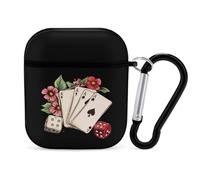 Funny Aces Flower Case Cover Compatible with AirPods 1&2 Protective PC Shell Carrying Case with Keychain
