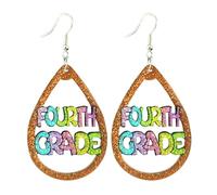 Funny Acrylic Back To School Dangle Earring Shiny Resin First Day of School Grade Earrings Teacher Appreciation Jewelry, S, Resin, No Gemstone