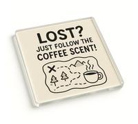 Funny Acrylic Coaster Gift - Caffeine Compass Design with Witty Sketch Illustration for Kitchen and Office