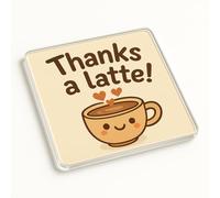 Funny Acrylic Coaster Gift - Cartoon Coffee Cup Design - Whimsical 'Thanks a Latte!' Desk Accessory Present
