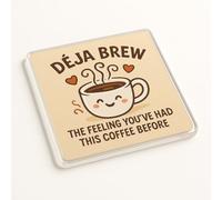 Funny Acrylic Coaster Gift - Cozy Brew Charm Cartoon Design with Coffee Pun for Unique Novelty Present