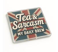 Funny Acrylic Coaster Gift for Dad Birthday - Hand-Lettered Humour Novelty Desk Accessory with Union Jack Motif