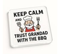 Funny Acrylic Coaster Gift for Grandad Birthday - Cartoon Illustration Novelty Present BBQ Enthusiast Desk Accessory
