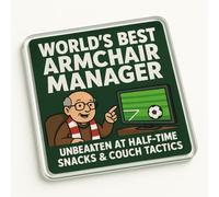 Funny Acrylic Coaster Gift for Grandad Birthday - Cartoon Illustration Novelty Present, World’s Best Armchair Manager, Couch Coach Classic