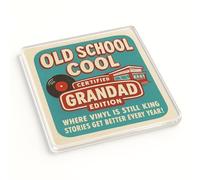 Funny Acrylic Coaster Gift for Grandad Birthday - Retro 1950s Diner Design with Humorous Twist, Novelty Table Accessory for Drinks
