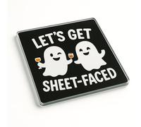 Funny Acrylic Coaster Gift for Halloween Party Hosts - Playful Ghostly Cheers Design - Humorous Drinks Decor Accessory