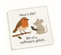 Funny Acrylic Coaster Gift - Whimsical Cartoon Design with Robin and Mouse - Unique Desk Accessory Present