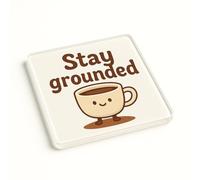 Funny Acrylic Coaster Gift - Whimsical Coffee Cup Design with 'Stay Grounded' Message for Desk or Kitchen Decor