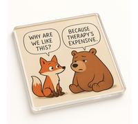 Funny Acrylic Coaster Gift - Whimsical Wisdom Cartoon Illustration Desk Accessory with Fox and Bear Design