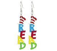 Funny Acrylic Dr. Seuss Day Drop Dangle Earrings Shiny Cat Dog Book Earrings Graduation Back to School Gift for Teacher Student Librarian, S, Zinc, No Gemstone