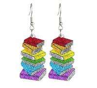 Funny Acrylic Dr. Seuss Day Drop Dangle Earrings Shiny Cat Dog Book Earrings Graduation Back to School Gift for Teacher Student Librarian, S, Zinc, No Gemstone