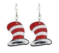 Funny Acrylic Dr. Seuss Day Drop Dangle Earrings Shiny Cat Dog Book Earrings Graduation Back to School Gift for Teacher Student Librarian, S, Zinc, No Gemstone