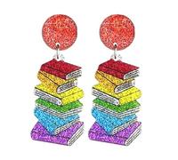 Funny Acrylic Dr. Seuss Day Drop Dangle Earrings Shiny Cat Dog Book Earrings Graduation Back to School Gift for Teacher Student Librarian, S, Zinc, No Gemstone