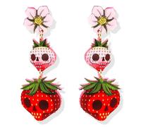 Funny Acrylic Strawberry Horrible Halloween Lightweight Dangle Drop Earrings Vintage Skull CAT Cosplay Holiday Earrings for Women, 0, Acrylic, No Gemstone