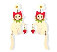 Funny Acrylic Strawberry Horrible Halloween Lightweight Dangle Drop Earrings Vintage Skull CAT Cosplay Holiday Earrings for Women, 0, Acrylic, No Gemstone