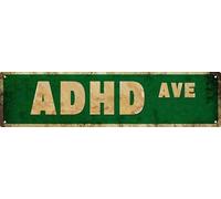 Funny Adhd Ave Man Cave Accessories Kitchen Signs Farmhouse Wall Decor Vintage Metal Tin Signs Street Signs Home Room Door Decor 4x16 in