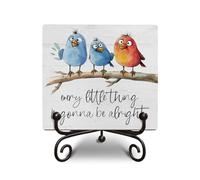 Funny Adorable Birds Wooden Desk Sign Gift, Every Little Thing Is Gonna Be Alright Positive Quotes Wooden Plaque Decor Uplifting Table Gifts, 5x5 Inches -K29