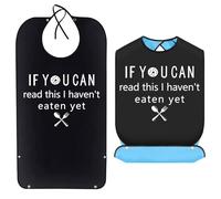 Funny Adult Bibs for Elderly, Washable and Reusable Adult Bib, Waterproof Clothing Protector with Crumb Catcher Washable and Reusable Adult Bibs for Men, Women, Elderly, Black