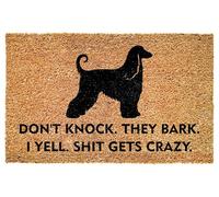 Funny Afghan Hound Entrance Doormat - Don't Knock They Bark I Yell Gets Crazy - Bold Quote for Porch - Patio - Indoor Decor - Durable Non Slip Floor Mat - Pet Owners - Everyday Use