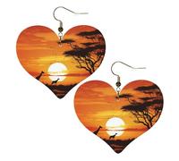 Funny African Sunset Leather Earrings for Women Heart Earrings Lightweight Dangle Drop Earrings Cute Jewelry Gift