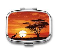 Funny African Sunset Pill Box Medicine Pill Organizer Small Pill Case Travel Pill Container Portable Pill Case for Pocket 2 Compartment Pill Holder Pill Boxes for Travel