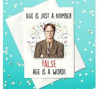 Funny Age Is Just a Number - False! Dwight Schrute Birthday Card- Office Workplace Comedy - Handmade Card - Blank Inside - UK Made - Eco-Friendly Packaging Funny Birthday Cards, The Office.