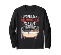 Funny Aging Joke Growing Old Return Cat Tub Joke Women Men Long Sleeve T-Shirt