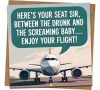 Funny Airplane Travel Greeting Card - “Here’s Your Seat… Enjoy Your Flight!” - 145mm x 145mm Square - Blank Inside - Rude Humor Birthday, Bon Voyage, Leaving, Retirement - Kraft Envelope Included