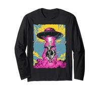 Funny Alien Abduction Cow Meme This is Fine UFO Art Long Sleeve T-Shirt