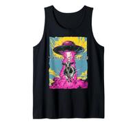 Funny Alien Abduction Cow Meme This is Fine UFO Art Tank Top
