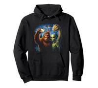 Funny Alien Bigfoot Sasquatch UFO Selfie Peace Sign Mens Boy Pullover Hoodie
