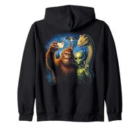 Funny Alien Bigfoot Sasquatch UFO Selfie Peace Sign Mens Boy Zip Hoodie