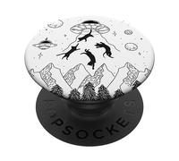 Funny Alien Cat UFO Abduct Cats Hilarious Humor Kitten Cat PopSockets Adhesive PopGrip