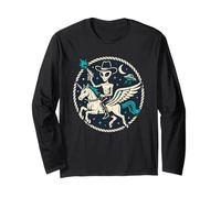 Funny Alien Cowboy Pegasus UFO Western Space Scene Long Sleeve T-Shirt