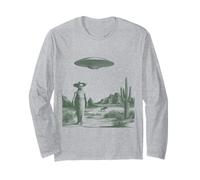 Funny Alien Cowboy Skeleton UFO Desert Abduction Long Sleeve T-Shirt