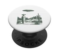 Funny Alien Cowboy Skeleton UFO Desert Abduction PopSockets Adhesive PopGrip